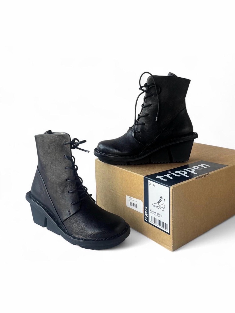 Tripp nyc Black Lace-Up Chunky Heel Ankle Boots